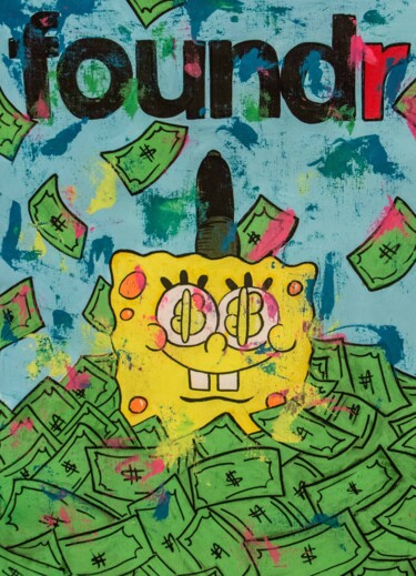 Hustler Sponge Bob ft. Foundr cover 绘画 标题为“Hustler Sponge Bob…” 由Carlos Pun, 原创艺术品, 丙烯