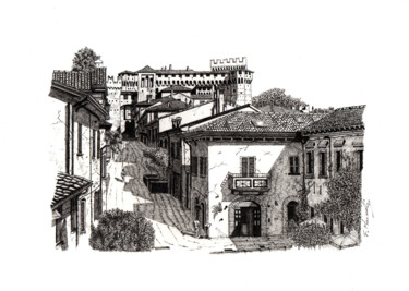 Dibujo titulada "French village" por Francesco Marinelli, Obra de arte original, Tinta