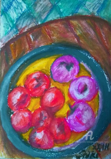 Painting titled "Les mandarines et l…" by Slobodan Spasojevic (Spaki), Original Artwork, Pastel