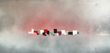 Painting titled "Cubisme rouge et no…" by Siga, Original Artwork, Acrylic Mounted on Wood Stretcher frame