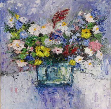 제목이 "Wild flowers bouque…"인 미술작품 Indrani Ghosh로, 원작, 기름 기타 단단한 패널에 장착됨