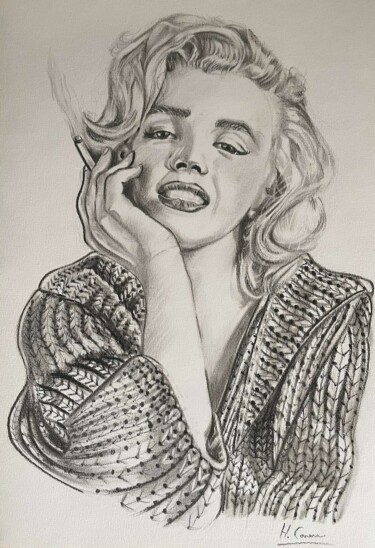 图画 标题为“Marylin” 由Hugo Caron, 原创艺术品, 木炭