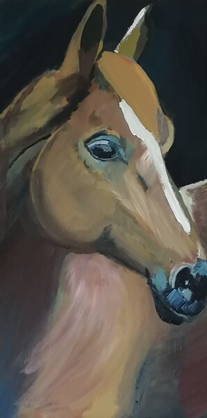 Peinture intitulée "Cheval caramel" par Valérie Blum (Valery), Œuvre d'art originale, Acrylique Monté sur Châssis en bois