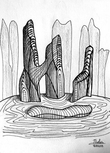 图画 标题为“Rocks Down Town” 由Nicolas Chammat, 原创艺术品, 标记
