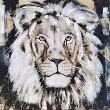 绘画 标题为“LION #23” 由Stefanie Rogge, 原创艺术品, 丙烯 安装在木质担架架上