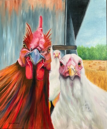Ζωγραφική με τίτλο "Poulettes" από Marie Bourgeois (Fabulousartsgallery), Αυθεντικά έργα τέχνης, Λάδι