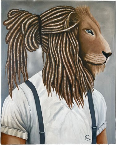 Pintura intitulada "El León" por Marta Alabau Calabuig, Obras de arte originais, Óleo Montado em Armação em madeira
