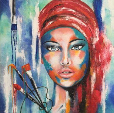 Peinture intitulée ""L'artiste"" par Shena Ajuelos, Œuvre d'art originale, Huile Monté sur Châssis en bois