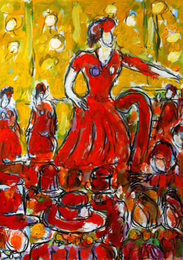 Schilderij getiteld "Chanteuse" door Jean Mirre, Origineel Kunstwerk, Olie