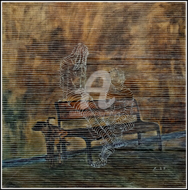 Peinture intitulée "Le banc, Et à son p…" par Lanto R., Œuvre d'art originale, Acrylique