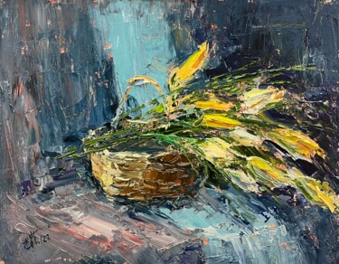 绘画 标题为“A basket with tulips” 由Evgeniya Polyudova, 原创艺术品, 油 安装在纸板上