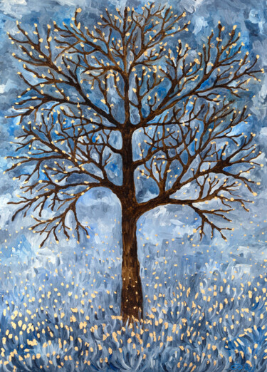 Winter tree Peinture intitulée "Winter tree" par Svetlana Lebedeva, Œuvre d'art originale, Huile Monté sur Carton