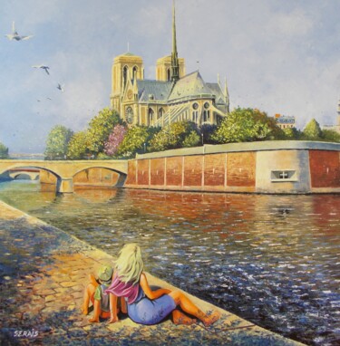 Peinture intitulée "Envol de Pigeons ve…" par Stephan Serais, Œuvre d'art originale, Huile Monté sur Châssis en bois