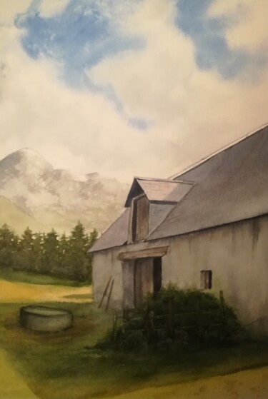 Peinture intitulée "Grange foraine bac" par Mickael Thébault, Œuvre d'art originale, Aquarelle