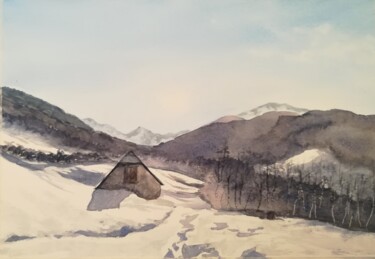 Peinture intitulée "Grange Pyrénées" par Mickael Thébault, Œuvre d'art originale, Aquarelle