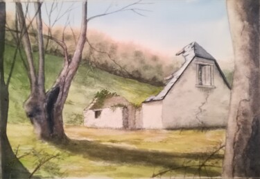 Peinture intitulée "Grange en ruine" par Mickael Thébault, Œuvre d'art originale, Aquarelle