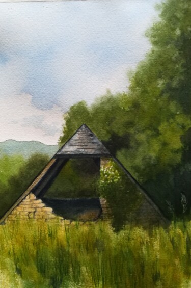 Peinture intitulée "Grange pignon ruine" par Mickael Thébault, Œuvre d'art originale, Aquarelle