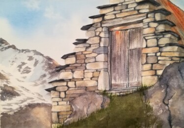 Peinture intitulée "Grange pignon" par Mickael Thébault, Œuvre d'art originale, Aquarelle