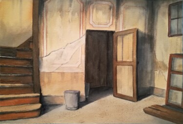 Peinture intitulée "Escalier rurex" par Mickael Thébault, Œuvre d'art originale, Aquarelle