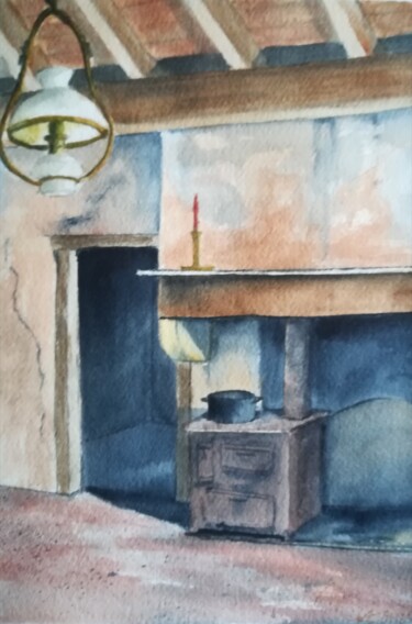 Peinture intitulée "Poêle abandonné" par Mickael Thébault, Œuvre d'art originale, Aquarelle