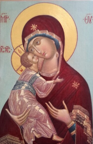 Malarstwo zatytułowany „Matka Boża z dzieci…” autorstwa Janusz Klas (El Polaco), Oryginalna praca, Olej