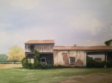 Peinture intitulée "Ferme/grange" par Mickael Thébault, Œuvre d'art originale, Aquarelle