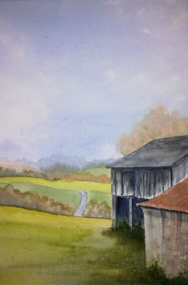 Peinture intitulée "Hangar gers" par Mickael Thébault, Œuvre d'art originale, Aquarelle