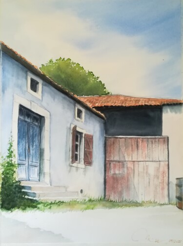 Peinture intitulée "Mur bleu" par Mickael Thébault, Œuvre d'art originale, Aquarelle