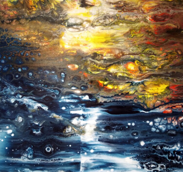 Painting titled "SEA AND SUNSET" by Djuliana Prix, Original Artwork, Acrylic Mounted on Wood Stretcher frame
