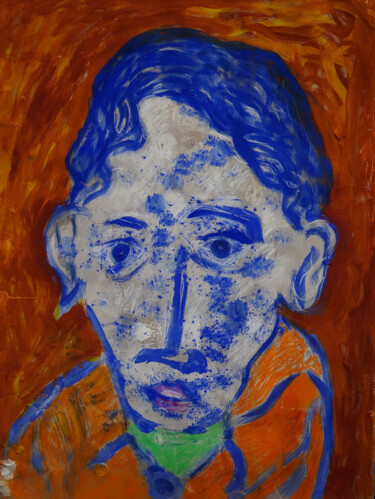 Pittura intitolato "Autoportrait rouge" da Roger Ernest Jankow, Opera d'arte originale, Tempera