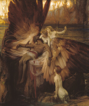La complainte d'Icare Peinture intitulée "La complainte d'Ica…" par Herbert James Draper, Œuvre d'art originale, Huile