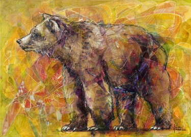 「The bear mood」というタイトルの絵画 Ľubomír Korenkoによって, オリジナルのアートワーク, アクリル ウッドストレッチャーフレームにマウント