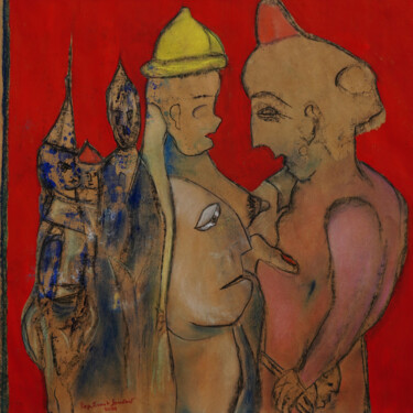 Peinture intitulée "La Conversation" par Roger Ernest Jankow, Œuvre d'art originale, Tempera