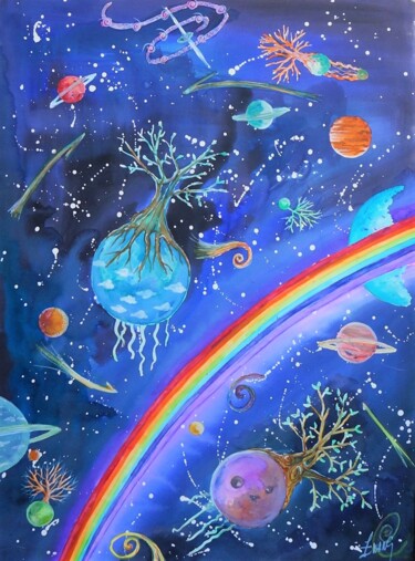 Peinture intitulée "UN ARC EN CIEL DANS…" par Isabelle Zwang, Œuvre d'art originale, Aquarelle