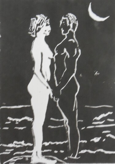 Printmaking titled "Linogravure "au cla…" by Genevieve Fraysse, Original Artwork, Linocuts