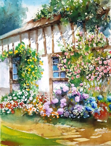 제목이 "maison fleurie 2"인 미술작품 Jean Senterre로, 원작, 수채화