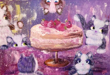 Tableau Peinture acrylique "Chats - gourmands" sur toile Peinture intitulée "Tableau Peinture ac…" par Oxana Mustafina, Œuvre d'art originale, Acrylique Monté sur Châssis en bois
