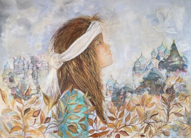 Painting titled "Rêve de Paix" by Raphaëla Gemini, Original Artwork, Oil Mounted on Wood Stretcher frame