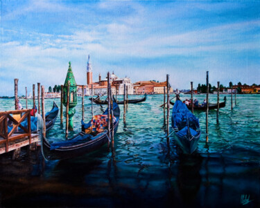 Gondole a Venezia Peinture intitulée "Gondole a Venezia" par Michelangelo Rossi, Œuvre d'art originale, Huile Monté sur Châssis en bois