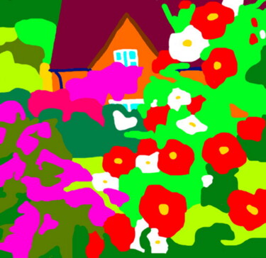제목이 "La Maison aux Fleurs"인 디지털 아트 Stephane Pruvot로, 원작, 디지털 페인팅
