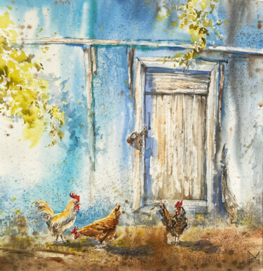 Картина под названием "Morning walk" - Mariya Volynskih, Подлинное произведение искусства, Акварель
