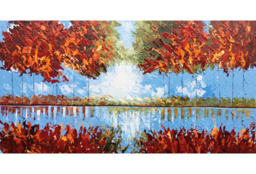 제목이 "Autumn Reflections"인 미술작품 Malinga Kumarasinghe로, 원작, 아크릴 나무 들것 프레임에 장착됨