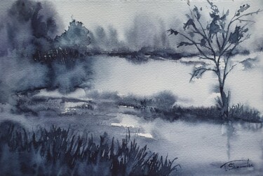 绘画 标题为“"Calm Backwater" At…” 由Tetiana Sharanutsa, 原创艺术品, 水彩