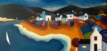 Peinture intitulée "Village les pieds d…" par Marie-Pierre Jan, Œuvre d'art originale, Acrylique Monté sur Châssis en bois