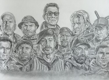 Illustration du film expendables 2 réalisé aux crayons 图画 标题为“Illustration du fil…” 由Gilles Staub (LeCrayonAgile), 原创艺术品, 铅笔