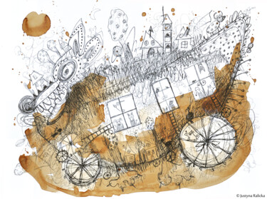 Zeichnungen mit dem Titel "À bientôt" von Justyna Ralicka, Original-Kunstwerk, Tinte