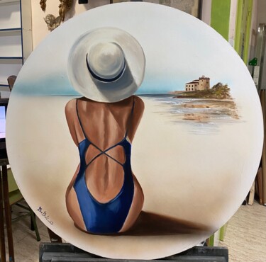 Painting titled "Mirando a la Torre." by Bebali Balibrea, Original Artwork, Airbrush Mounted on Wood Stretcher frame