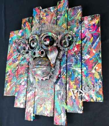 Sculpture intitulée "Monyet" par Pacom, Œuvre d'art originale, Acrylique