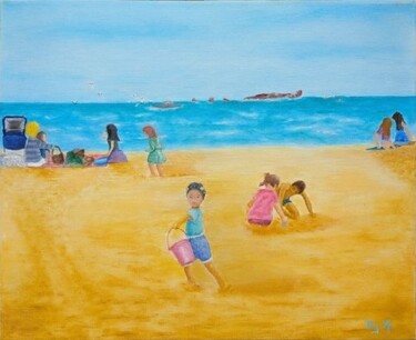 Un après-midi d'automne à la plage Peinture intitulée "Un après-midi d'aut…" par Dy Martine, Œuvre d'art originale, Huile Monté sur Châssis en bois