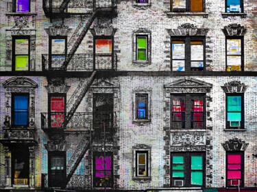 绘画 标题为“Fire Escapes New Yo…” 由Tony Rubino, 原创艺术品, 丙烯 安装在木质担架架上